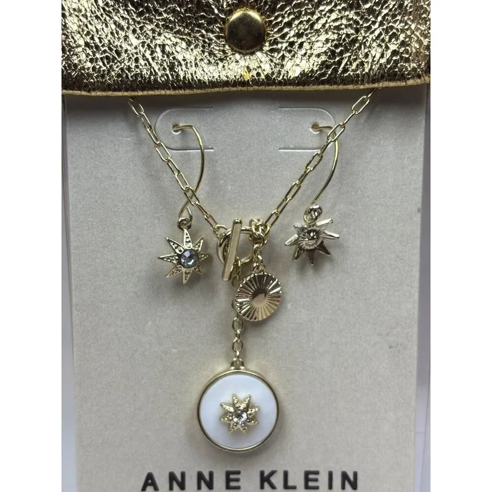 Anne Klein Gold-Tone Star Charm Necklace & Earrings Set With White & Crystal Acc